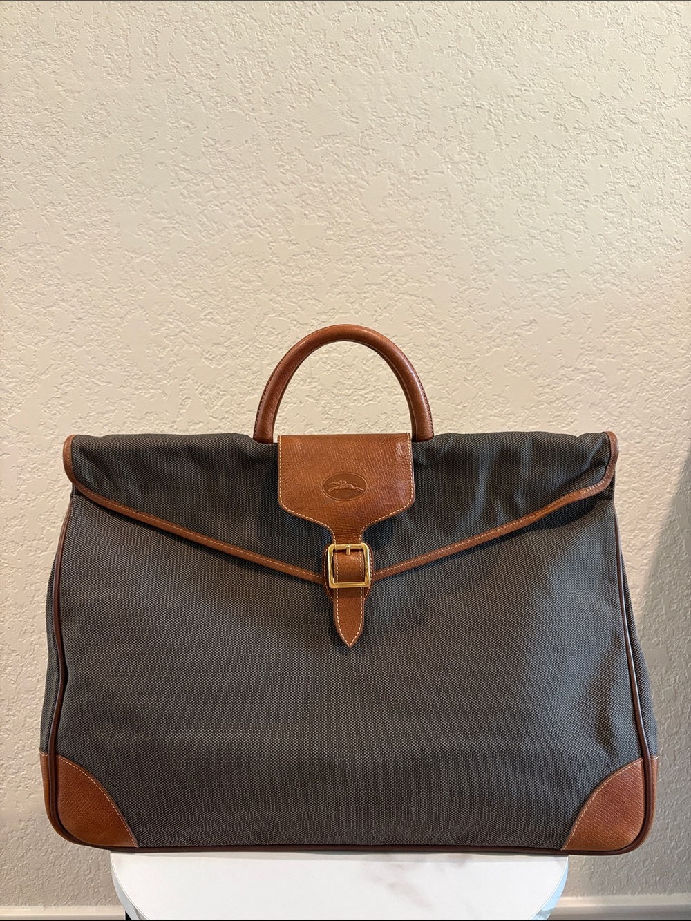 Longchamp Travel Weekender Holdall Bag Canvas with Leather Trim